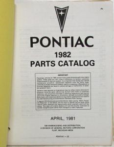 1982 Pontiac J2000 Parts Book and Illustration Catalog