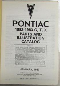 1982-1983 Pontiac Bonneville Grand Prix T1000 Phoenix Parts & Illustration Book