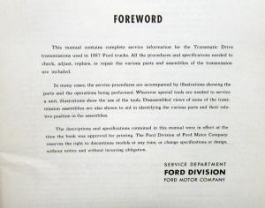 1957 Ford Truck Dealer Transmatic Drive Service Shop Manual Repair Original
