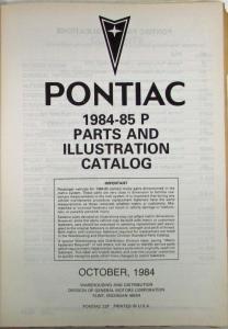1984-1985 Pontiac Fiero/Fiero SE/Fiero GT Parts and Illustration Catalog