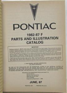 1982-1987 Pontiac Firebird Trans Am and SE Parts and Illustration Book