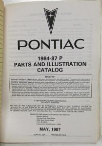 1984-1987 Pontiac Fiero/Fiero SE/Fiero GT Parts and Illustration Catalog
