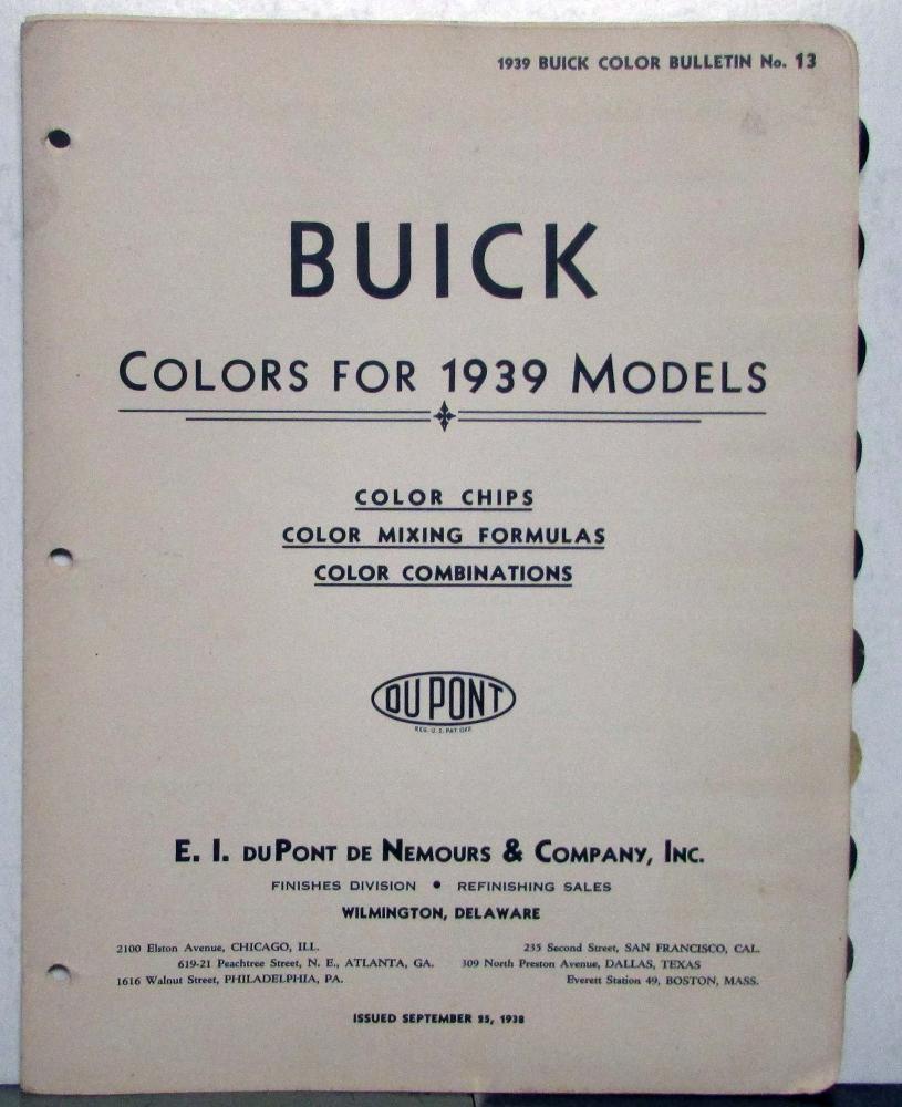 1939 Buick Paint Chips By DuPont Color Bulletin No 13 Original