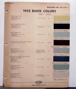 1952 Buick Paint Chips By DuPont Color Bulletin No 23 Original