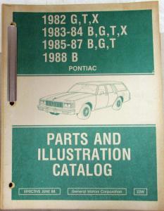 1982-1988 Pontiac Parts/Illus Book - Bonneville Grand Prix Parisienne Safari