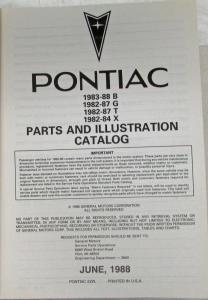 1982-1988 Pontiac Parts/Illus Book - Bonneville Grand Prix Parisienne Safari