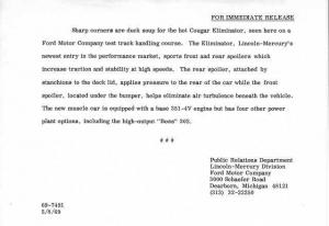 1969 Mercury Cougar Eliminator with 428 Cobra Jet Press Photo and Releases 0166