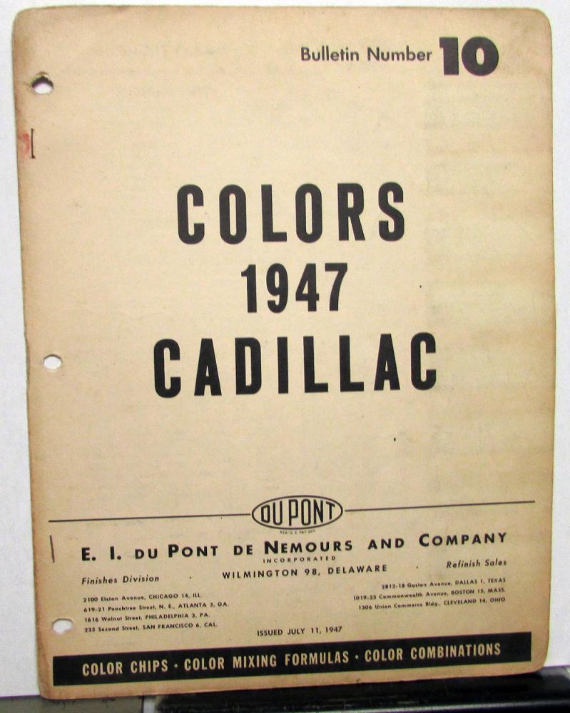 1947 Cadillac Paint Chips By DuPont Color Bulletin No 10 Original