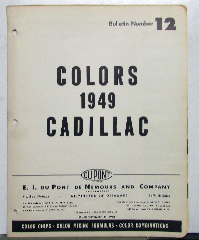1949 Cadillac Paint Chips By DuPont Color Bulletin No 12 Original