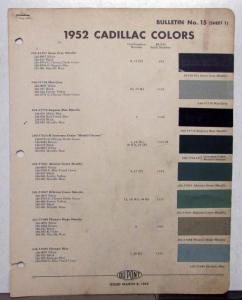 1952 Cadillac Paint Chips By DuPont Color Bulletin No 15 Original