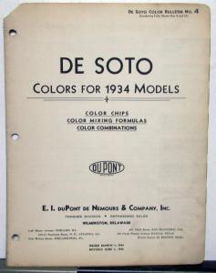 1934 DeSoto Paint Chips By DuPont Color Bulletin No 4 REVISED 6/1/36