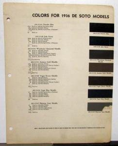 1936 DeSoto Paint Chips By DUCO DULUX Color Sheet Original