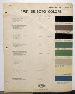 1951 DeSoto Paint Chips By DuPont Color Bulletin No 18 Original