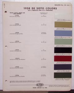 1958 DeSoto Paint Chips By DuPont Color Bulletin No 25 Original