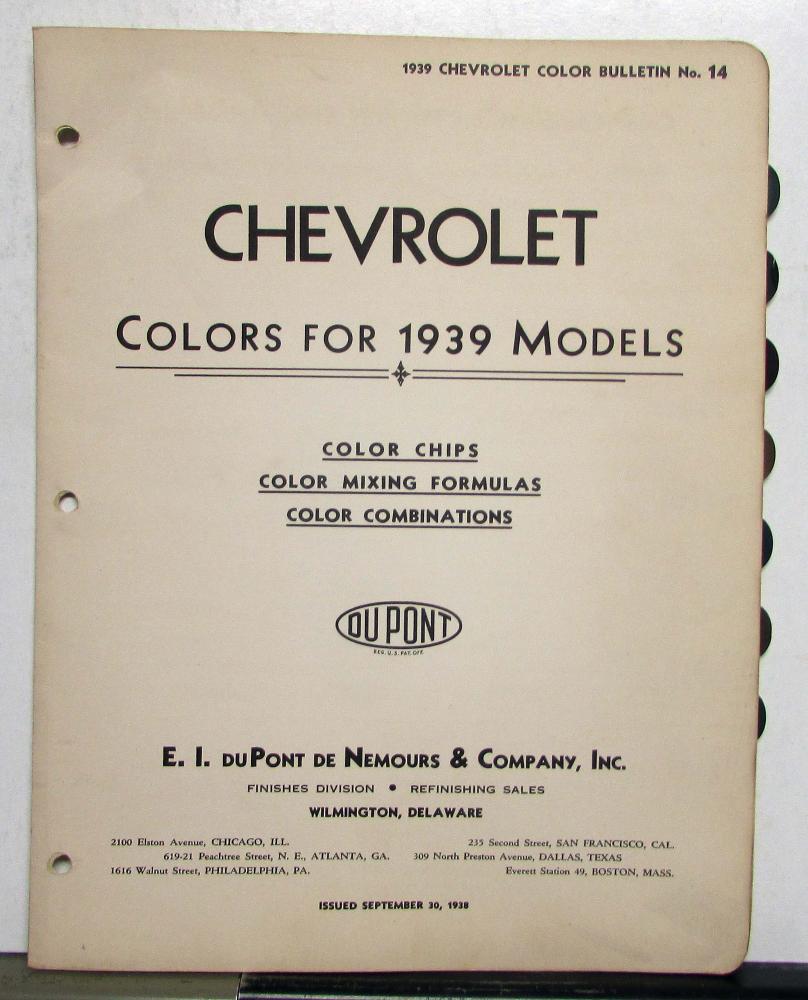 1939 Chevrolet Paint Chips By DuPont Color Bulletin No 14 Original