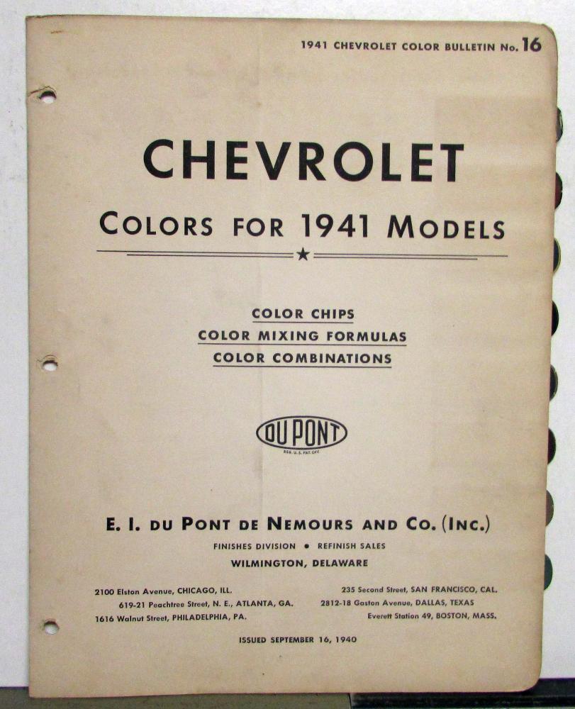 1941 Chevrolet Paint Chips By DuPont Color Bulletin No 16 Original