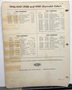 1950 Chevrolet Paint Chips By DuPont Color Bulletin No 22 Original