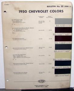 1950 Chevrolet Paint Chips By DuPont Color Bulletin No 22 Original