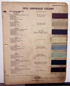 1953 Chevrolet Paint Chips By DuPont Color Bulletin No 25 Original