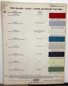 1960 Chevrolet Corvair Corvette Trucks Paint Chips By DuPont Color Bulletin Orig