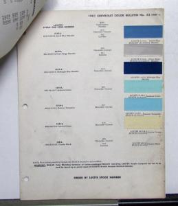 1961 Chevrolet Corvair Corvette Trucks Paint Chips By DuPont Color Bulletin Orig
