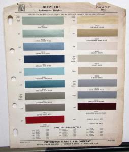 1962 Chevrolet Paint Chips By Ditzler Color Bulletin Original