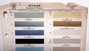 1962 Chevrolet Paint Chips By Ditzler Color Bulletin Original