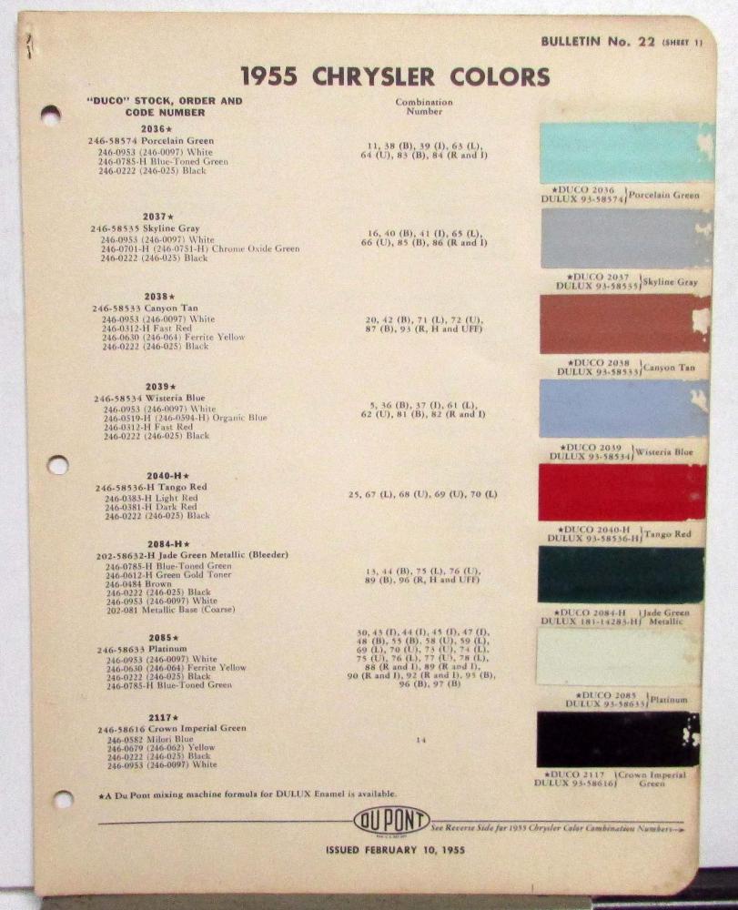 1955 Chrysler Paint Chips DuPont Bulletin No 22 Original