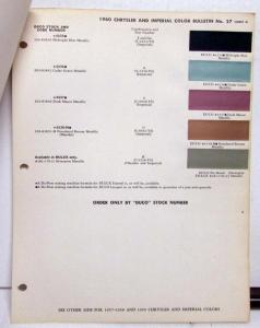 1960 Chrysler Imperial Paint Chips DuPont Bulletin No 27 Original