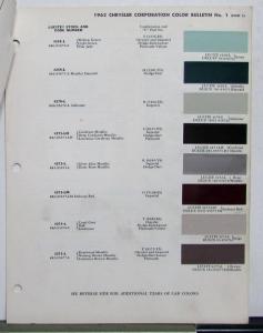 1962 Chrysler Imperial Dodge Dart Lancer Plymouth Valiant Paint Chips Bulletin