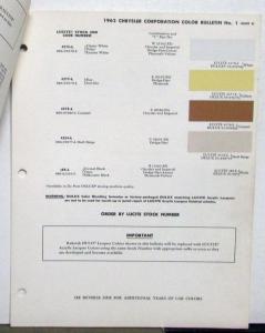 1962 Chrysler Imperial Dodge Dart Lancer Plymouth Valiant Paint Chips Bulletin