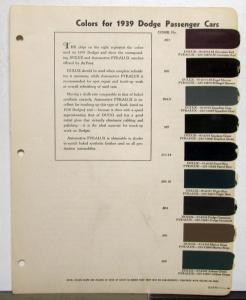 1939 Dodge DuPont Automotive Paint Chip Colors Bulletin Original