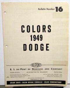 1949 Dodge DuPont Automotive Paint Chip Colors Bulletin No 16