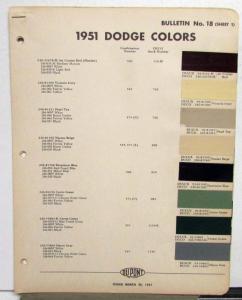1951 Dodge DuPont Automotive Paint Chip Colors Bulletin No 18 Original