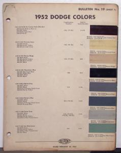1952 Dodge DuPont Automotive Paint Chip Colors Bulletin No 19 Original