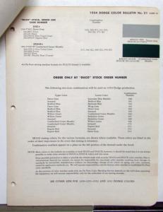 1954 Dodge DuPont Automotive Paint Chip Colors Bulletin No 21 Original