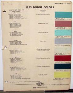 1955 Dodge DuPont Automotive Paint Chip Colors Bulletin No 22 Original