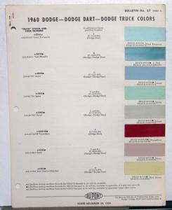 1960 Dodge Dart Trucks DuPont Automotive Paint Chip Colors Bulletin No 27 Orig