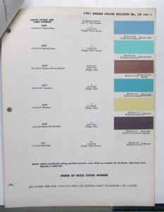 1961 Dodge Dart Lancer Trucks DuPont Auto Paint Chip Colors Bulletin No 27 Orig