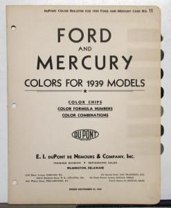 1939 Ford Mercury DuPont Automotive Paint Chip Colors Bulletin No 11 Original