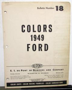 1949 Ford DuPont Automotive Paint Chip Colors Bulletin 18 Original