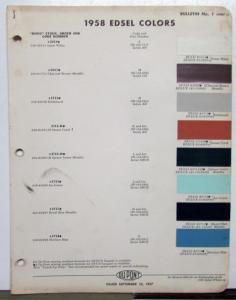 1958 Ford Edsel DuPont Automotive Paint Chip Colors Bulletin 1 Original