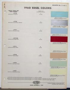 1960 Ford Edsel DuPont Automotive Paint Chip Colors Bulletin 3 Original