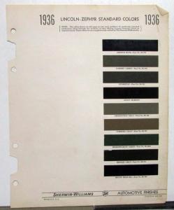1936 Lincoln Zephyr Sherwin-Williams Automotive Paint Chip Colors Bulletin Orig