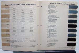 1937 Lincoln Zephyr DuPont Automotive Paint Chips Bulletin No 2 REVISED 1/30/38