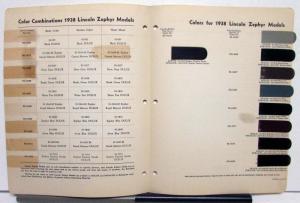 1938 Lincoln Zephyr DuPont Automotive Paint Chips Bulletin No 3 REVISED 1/30/38