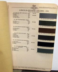 1941 Lincoln Zephyr Paint Chips Color Samples Leaflets By Acme
