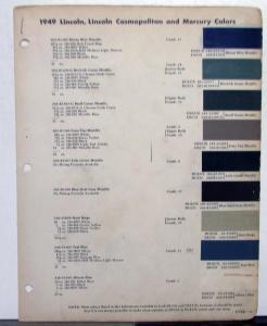 1949 Lincoln Cosmopolitan Mercury DuPont Automotive Paint Chips Bulletin Orig