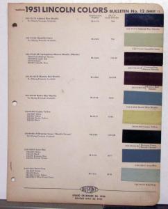 1951 Lincoln DuPont Automotive Paint Chips Bulletin No 12 REVISED 5/20/53