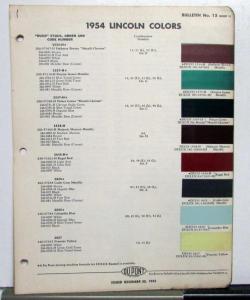1954 Lincoln DuPont Automotive Paint Chips Bulletin No 15 Original